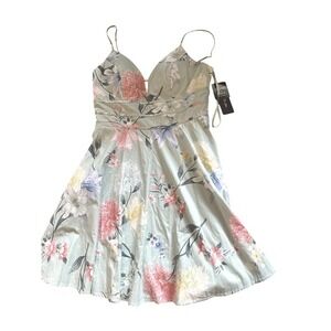 City Studio Sage Green Floral V-Neck Fit‎ and Flare Dress Size 9 NWT